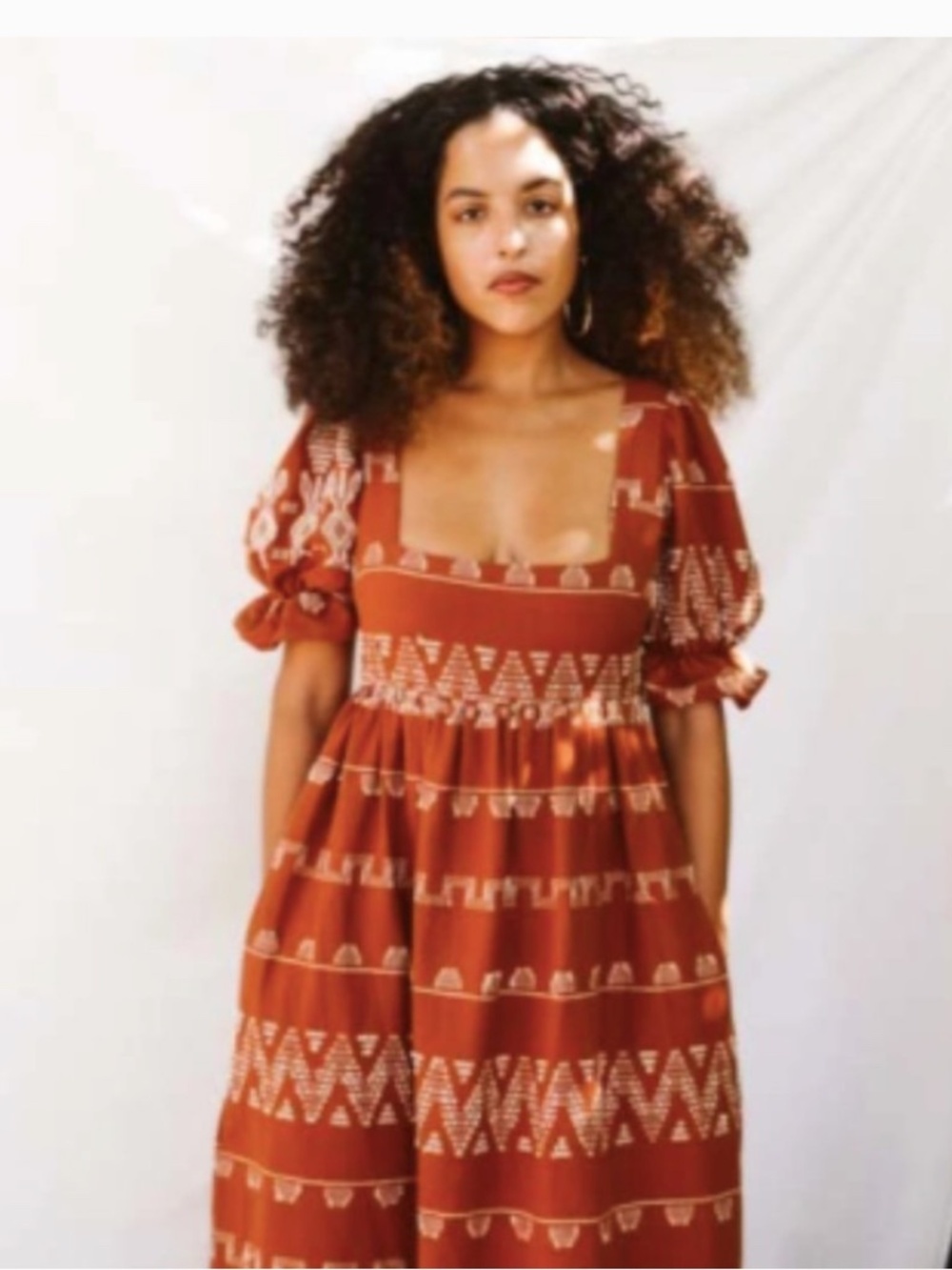 Stela 9 Lara Dress - Clay Coban rust midi dress hard to find size M embroidered